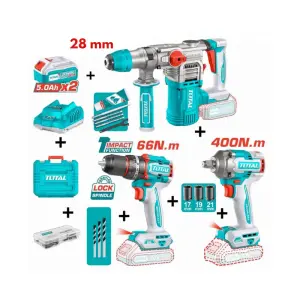 PACK Boulonneuse 400Nm Perceuse Brushless 66Nm Marteau Perforateur 28mm