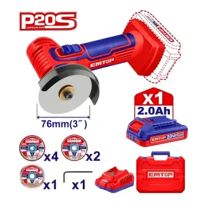 Mini meuleuse 76mm sans fil 20V + Batterie 2.0Ah EMTOP