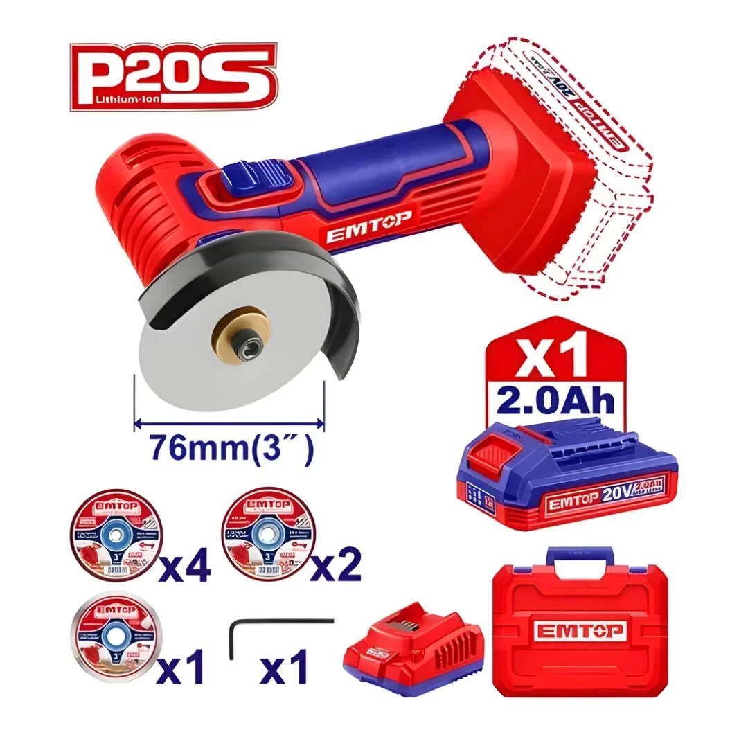 Mini meuleuse 76mm sans fil 20V + Batterie 2.0Ah EMTOP