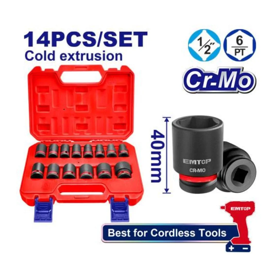 Coffret de 14 douilles à choc longues 1/2" EMTOP