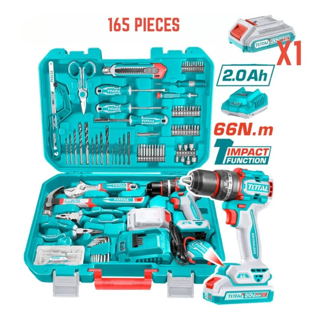 Perceuse visseuse 20V avec Jeu d’outils à Main 165Pcs TOTAL