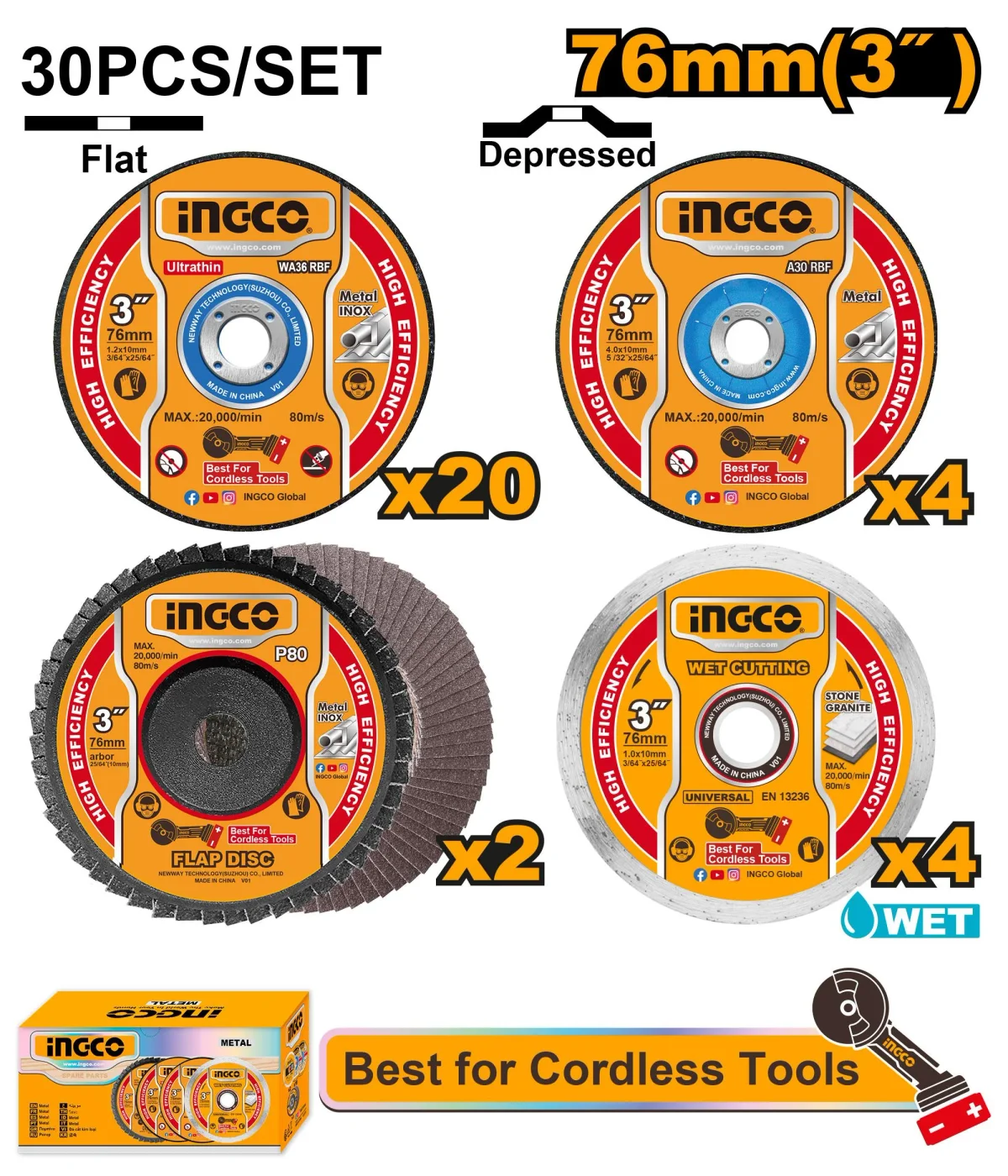 Jeu de disques de coupe et de meulage