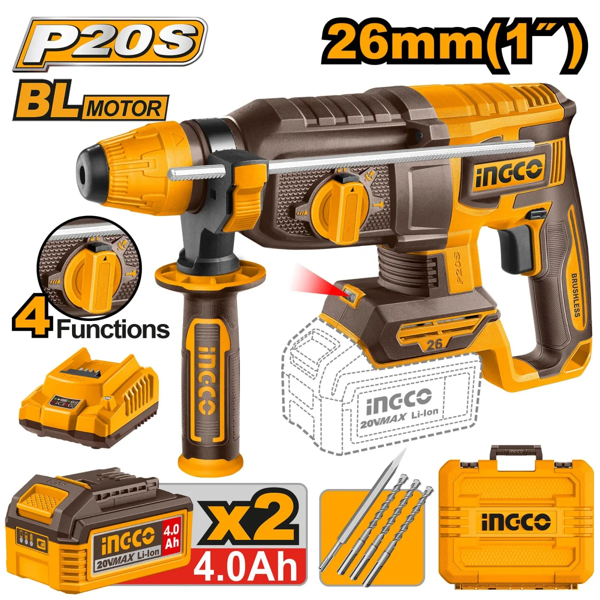 Marteau perforateur sans fil 20V INGCO