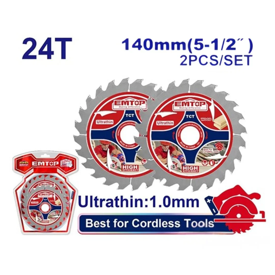 Jeu de lames de scie 140mm-24 dents épaisseur 1mm EMTOP