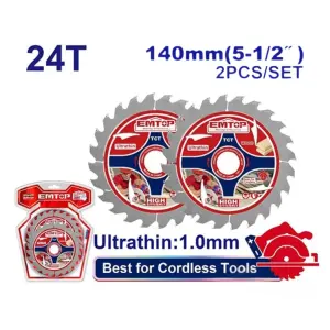 Jeu de lames de scie 140mm-24 dents épaisseur 1mm EMTOP