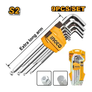 Clés mâles Hex Extra Long – Set 9 pièces INGCO