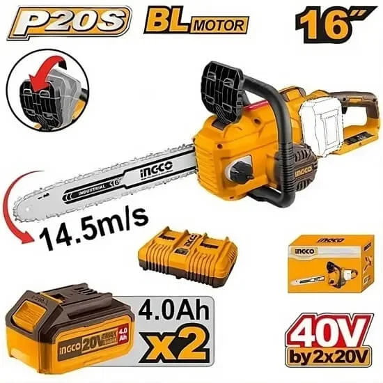 Tronçonneuse à chaîne 20V 2BAT 4Ah 16" 400mm INGCO
