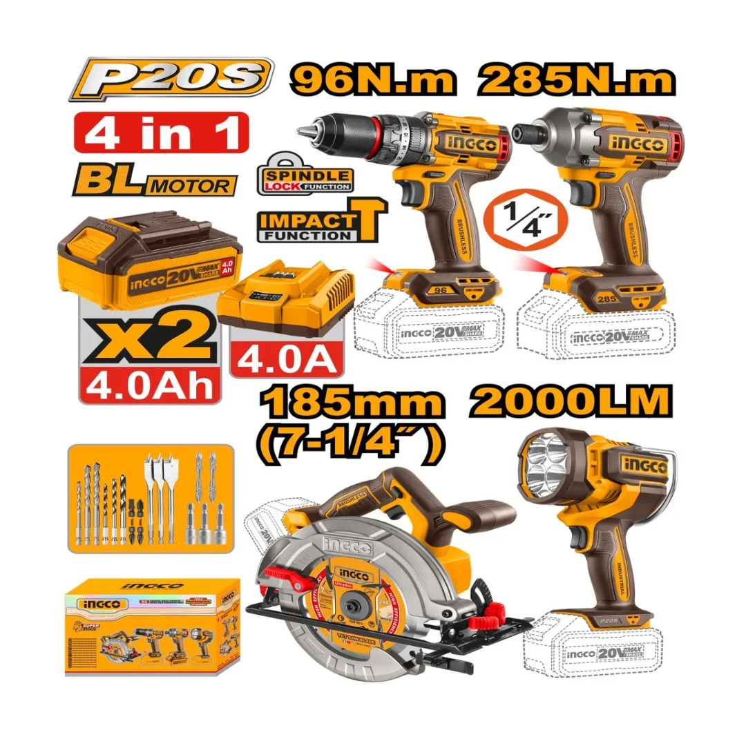 Outils sans fil Cordless 4 pcs combo kit COSLI241297 INGCO