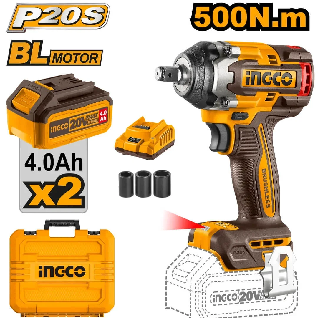 Boulonneuse à choc20V 500 Nm 2BATT sans charbons SI INGCO