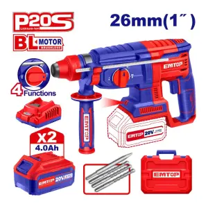 Marteau perforateur 26mm sans fil 20V + 2 Batteries 4.0Ah EMTOP