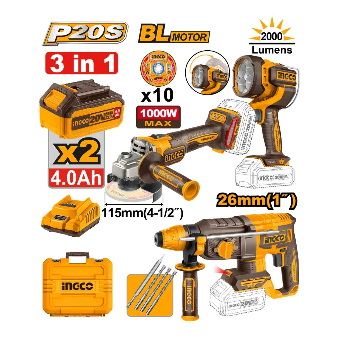 Ensemble combiné 3 pièces industriel 20V COSLI250183 INGCO