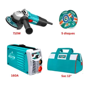 Pack Poste à Souder 160A + Meuleuse 710W Avec 5 Disques + Sac à outils 13 Pouces