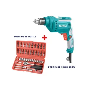 Perceuse électrique 10 mm 450W &amp; boîte de 46 outils